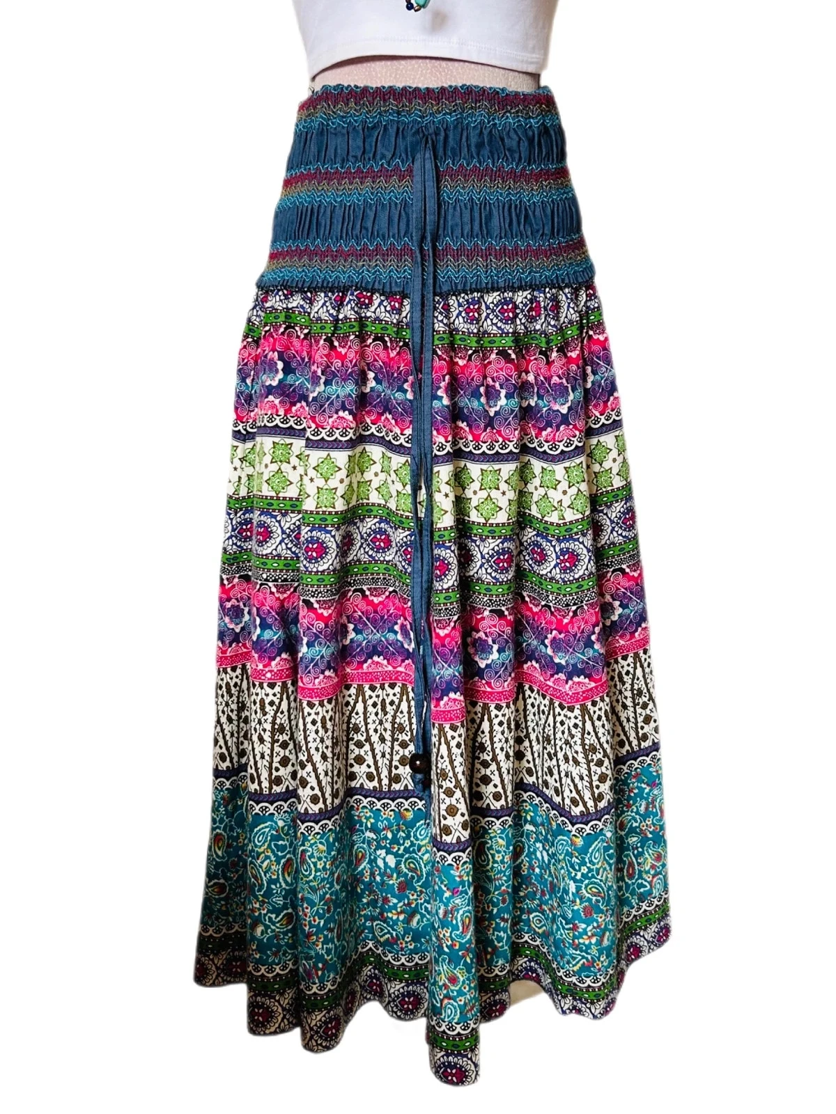 🩵🌿Jupe robe 2-in-1 Boheemse Ambachtelijke Vintage Folk Handgemaakte Etnische Hippy Rok Jurk 36/38🌿💜 – photo 8